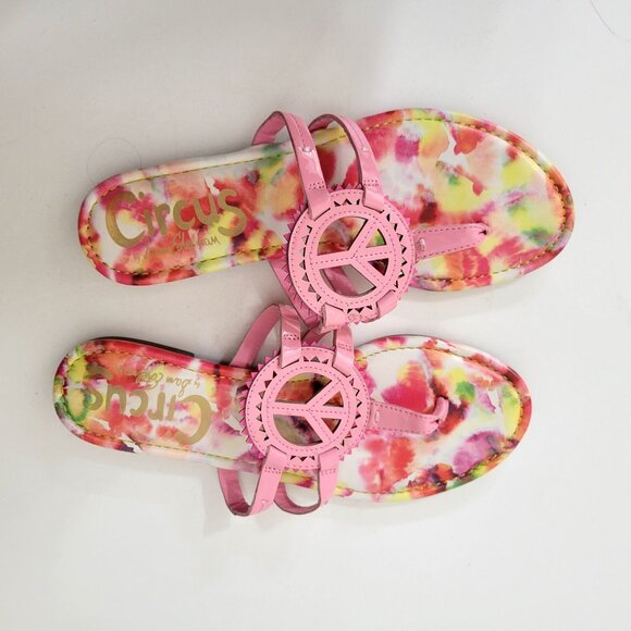 Circus By Sam Edelman Womens Pink Tie-Dye Peace Sign Sandals Size 8 1/2 - Picture 5 of 5